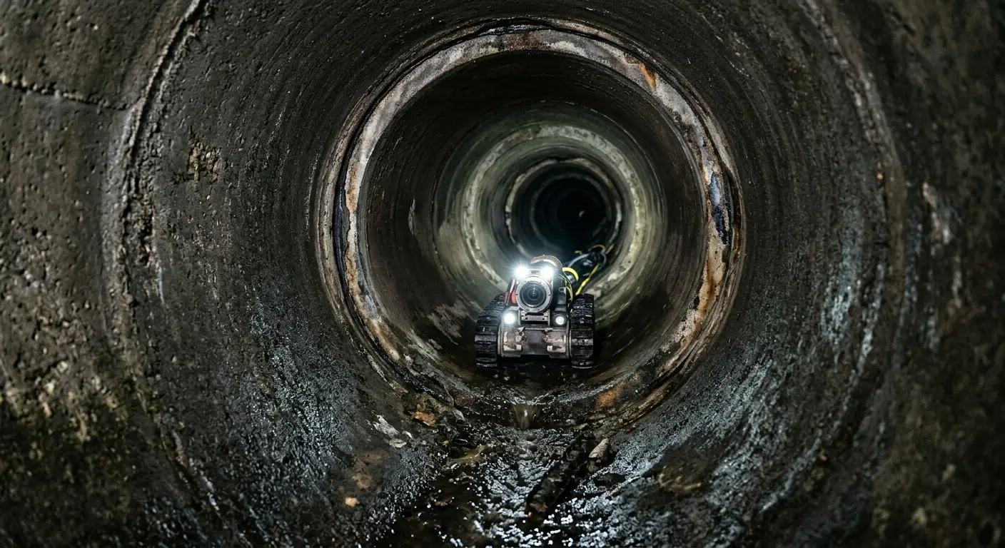 Robotic sewer camera inspecting pipe interior for Sewer Line Repair in Lockwood